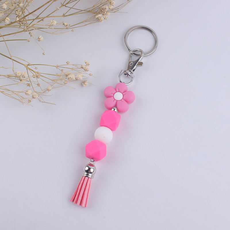 Wholesale Silicone Cartoon Flower Beaded Keychain